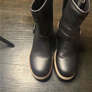 Espirit Black combat leather Boots with Tan Sole Grunge Goth size 8